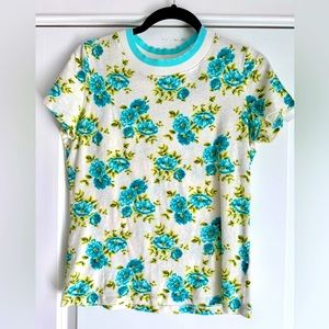Zimmermann Honeymooners Floral Tee Shirt in Teal Poppy Floral